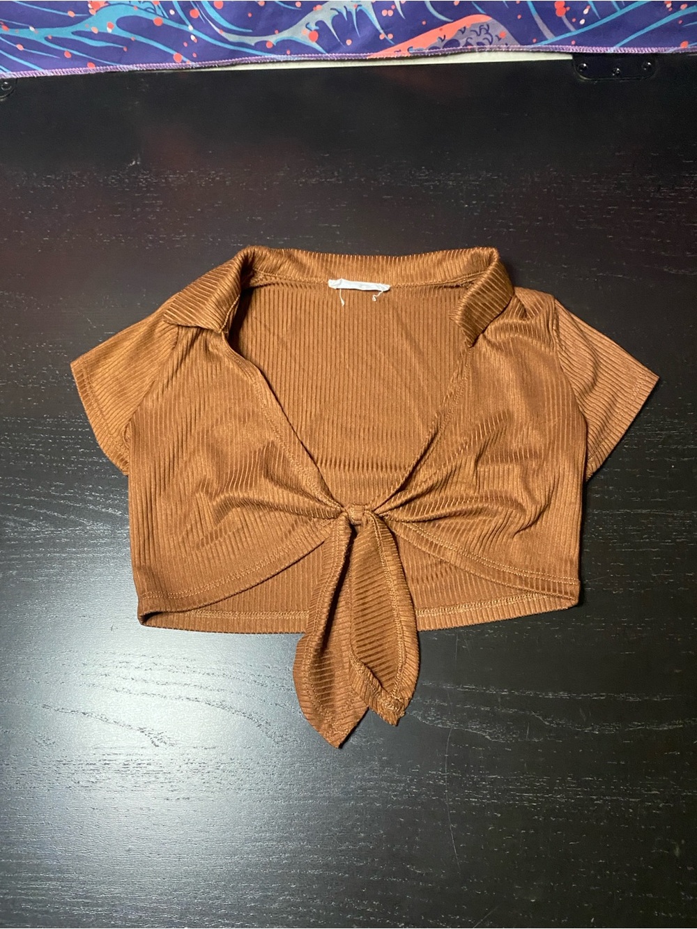 Women’s Tie-Front Ribbed Crop Top — Brown